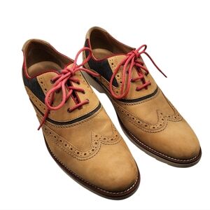 Johnston & Murphy Loxley Wingtip Camel Suede‎ Navy Shoes Mens Size 9.5